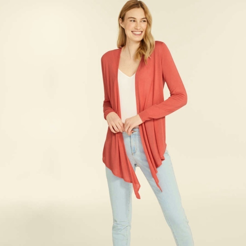 Coral wrap sweater Abercrombie & fitch knit open front logo preppy boho spring